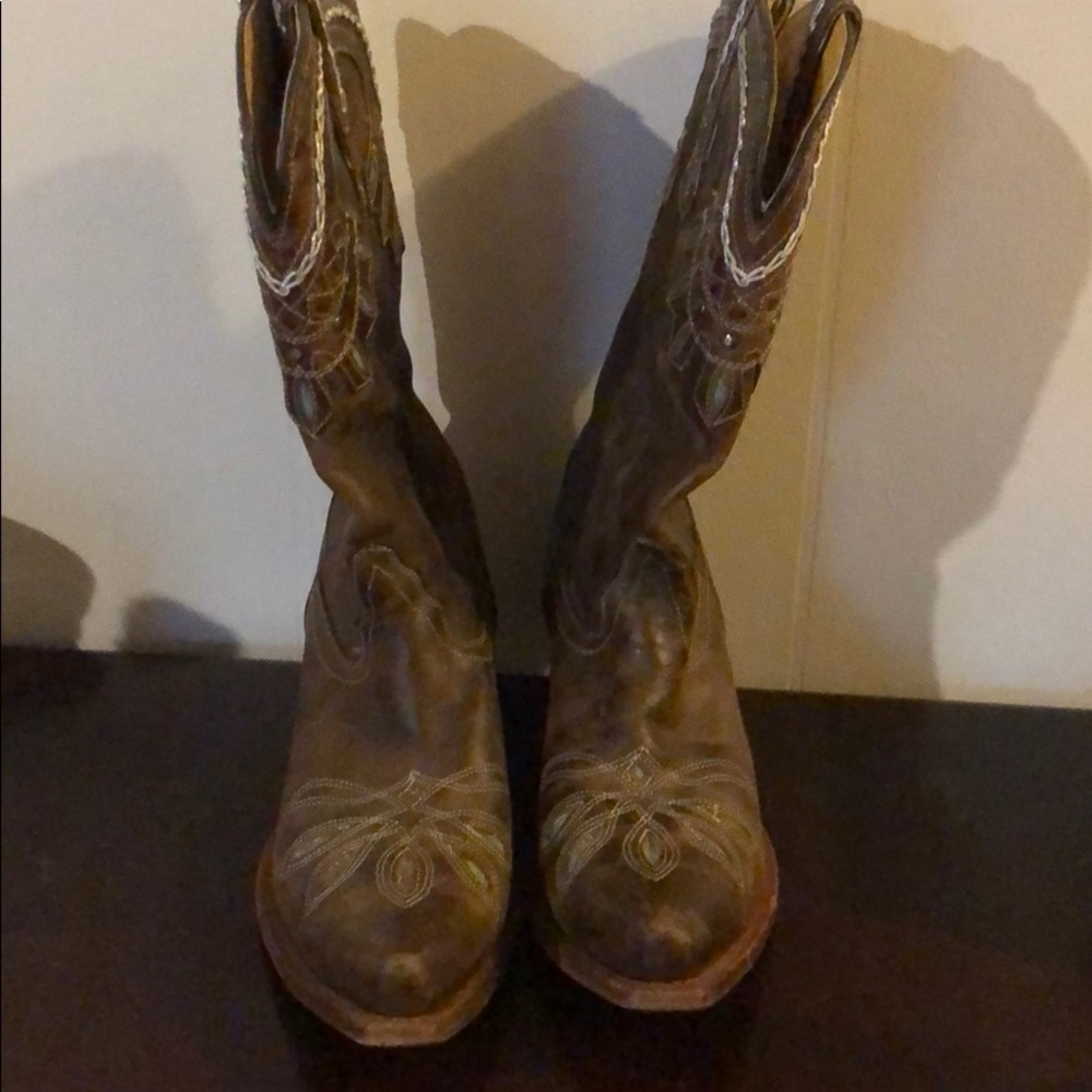 Tony Lama Brown and Turquoise Cowgirl Boots